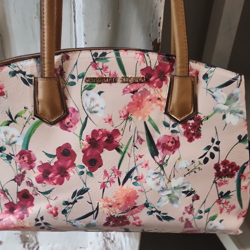 Christian Siriano Pink and Tan Floral Shoulder Bag